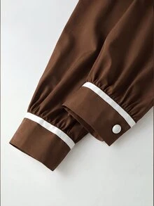 SHEIN Franclia 對比色休閒戶外襯衫，極簡休閒，戶外，通勤 - 棕色 - 查看 3