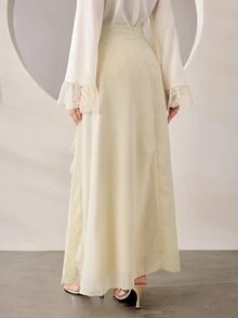 Graceveil 蕾絲拼接雪紡荷葉邊高腰女款裙 婚禮沙灘白色秋季浪漫優雅 - 杏色 - 查看 2