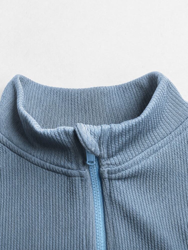 SHEIN Tween Girl Loose Casual Minimalist Comfortable Daily Streetwear Hooded Fitted Short Long Sleeve Sports Autumn Jacket BlueBack To School Outfit Tween Girl - Blue - View 6