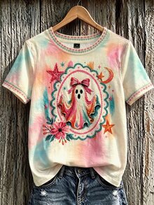 SHEIN LUNE 女款可愛卡通印花圓領短袖T恤 - 彩色 - 查看 4
