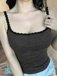 DAZY Camiseta interior de mujer con inserción de encaje y estampado de lunares - Gris - Ver 7