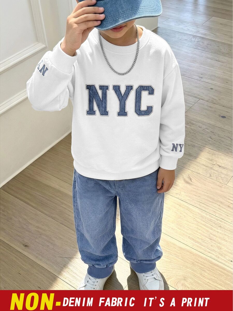 1 Set Young Boys Casual Letter Print Sweatshirt & Jogger Pants, Long ...