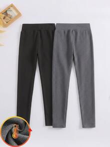 Tween Girl Cartoon Design Thermal Lined Thick Leggings, Autumn/Winter - Multicolor - View 3