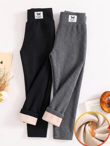 Tween Girl Cartoon Design Thermal Lined Thick Leggings, Autumn/Winter - Multicolor - View 2
