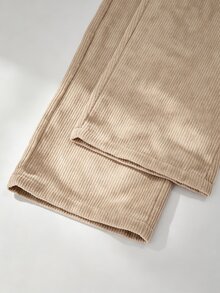 SHEIN 青少年女孩秋冬款羅紋燈芯絨可調扣彈性腰連身褲，適合秋冬日常穿著、外出、旅行、通勤 - 卡其色 - 查看 6