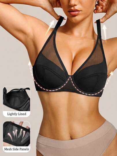 Barelissa Women Solid Color Comfortable Sexy Cooling Mesh Breathable Bra Thin & Skin-Friendly Soft Padded Lingerie Steel Ring Instantlift Bra