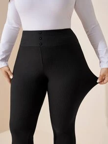 SHEIN LUNE 大尺碼女款純色休閒百搭日常穿著緊身內搭褲 - 黑色 - 查看 5