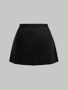 SHEIN MOD 大尺碼女款套裝，圓點蝴蝶結無袖上衣與A字迷你裙 - 黑與白 - 查看 11
