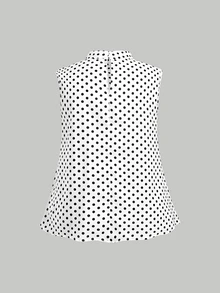 SHEIN MOD 大尺碼女款套裝，圓點蝴蝶結無袖上衣與A字迷你裙 - 黑與白 - 查看 9