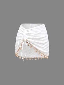 Swim Oasis-D Women's Solid Color Spaghetti Strap Front Shell Chain Decor Two Pieces Bikini - White - View 5
