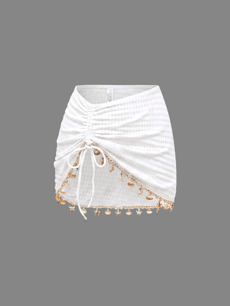 Swim Oasis-D Women's Solid Color Spaghetti Strap Front Shell Chain Decor Two Pieces Bikini - White - View 5