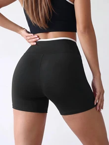 SHEIN Sovereign Charm Women Sports Shorts - Black - View 3