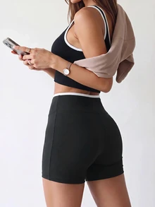 SHEIN Sovereign Charm Women Sports Shorts - Black - View 2