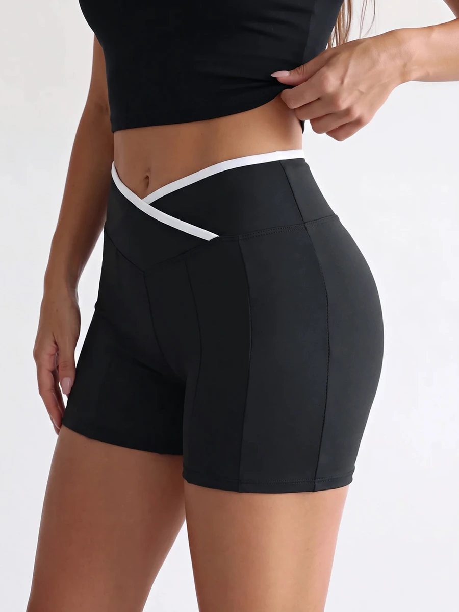 SHEIN Sovereign Charm Women Sports Shorts - Black - View 1