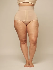 SHEIN BAE CURVE Plus Size Women'S High Waist Tummy Control Shaping Panties - Apricot - View 4