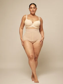 SHEIN BAE CURVE Plus Size Women'S High Waist Tummy Control Shaping Panties - Apricot - View 3