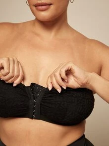 SHEIN BAE CURVE Plus Size Women Romantic Lace Front Button Closure Strapless Bra - Black - View 6