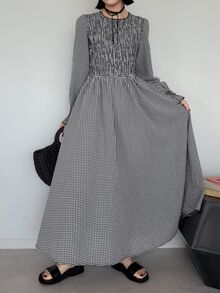 FRIFUL Women's Fashion College Style Pleated Dress With Flared Cuffs Fall - Black - View 6