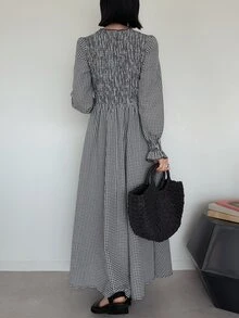 FRIFUL Women's Fashion College Style Pleated Dress With Flared Cuffs Fall - Black - View 2