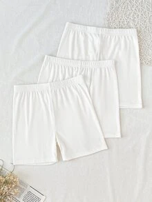 SHEIN 3PCS Tween Girl Solid Color Elastic Waist Casual Base Shorts - White - View 6