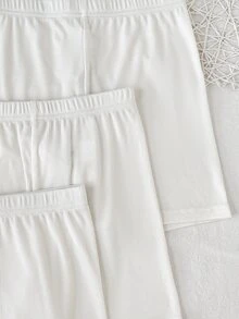 SHEIN 3PCS Tween Girl Solid Color Elastic Waist Casual Base Shorts - White - View 2