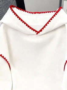 Resyla 女款外套上衣，秋冬新款，白色，圖案設計，可愛熊，戶外度假穿搭，字母印花，女款連帽衛衣 - 白色 - 查看 4