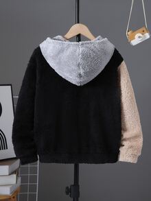 SHEIN 兒童青少年男孩絎縫拼接毛巾刺繡背心，搭配聖誕冬季運動衫與秋季襯衫 - 黑色 - 查看 2