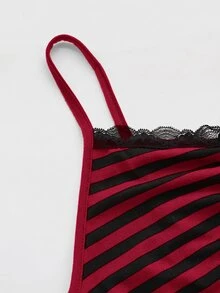ROMWE Camiseta de tirantes con encaje a rayas en rojo vino/negro - Burdeos - Ver 4