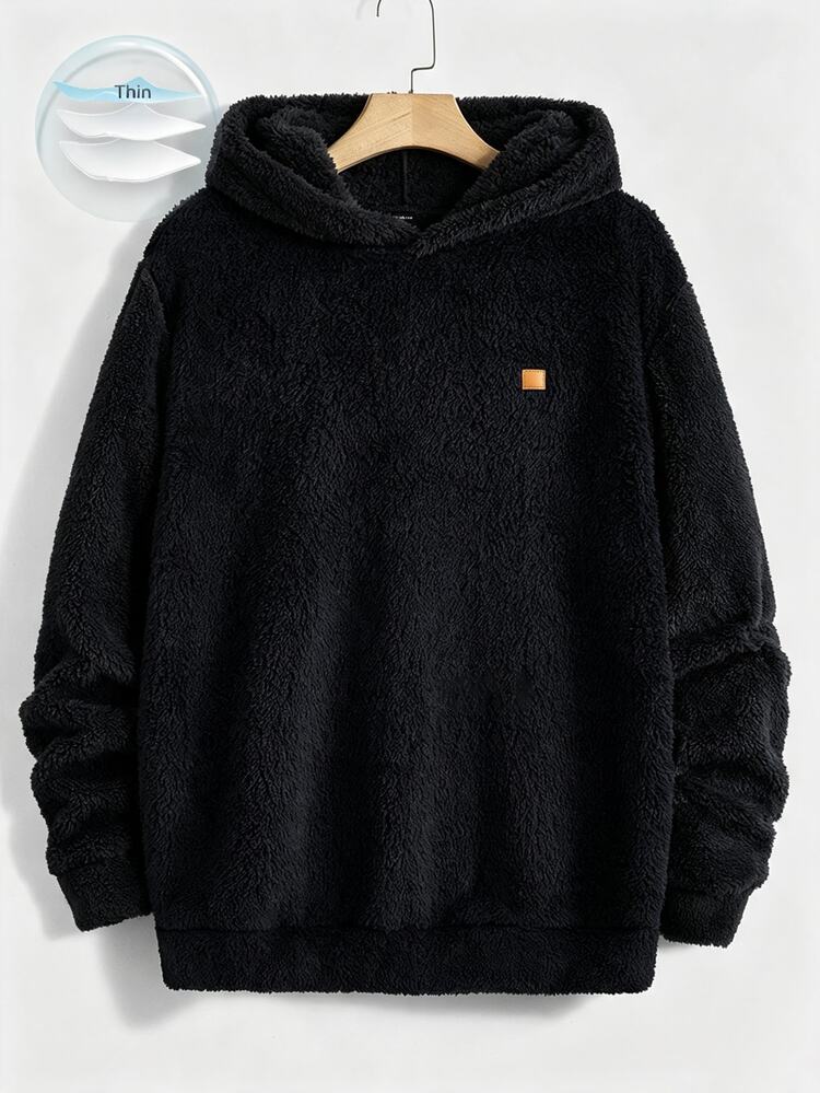 Manfinity VCAY Men's Casual Black Fleece Hoodie Soft Plush Loose Fit Hooded Pullover Sweatshirt Top For Autumn - Black - View 2