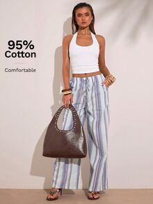 SHEIN BAE 女士纯色修身休闲吊带背心 - 白色 - 查看 4