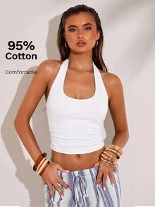 SHEIN BAE 女士纯色修身休闲吊带背心 - 白色 - 查看 6