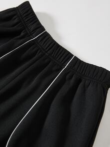SHEIN 青少年男孩休閒舒適百搭連帽衫與長褲套裝 - 黑色 - 查看 4