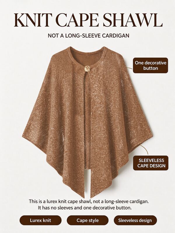 Velvienne 2026 Nuevo Cárdigan de Punto de unicolor para Mujer Talla Grande con Hilo Metálico Dorado y Plateado, Estilo Elegante de Chal, Adecuado para Vacaciones Románticas, Cárdigan de Punto para Mujer Talla Grande