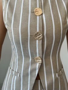 SHEIN Raffinéa Women's French Elegant Vacation Casual Commute Gold Flower Button Set - Multicolor - View 4