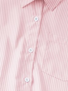 SHEIN Unity 女士休闲通勤条纹短款衬衫，秋季 - 粉色 - 查看 3