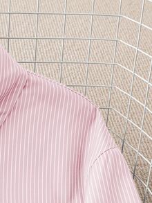 SHEIN Unity 女士休闲通勤条纹短款衬衫，秋季 - 粉色 - 查看 4