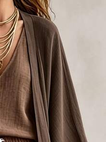 SHEIN Autumn, Casual, Brown Loose Jacket, Daily Wear, Holiday Wear, Women's Regular Jacket - Brown - View 7