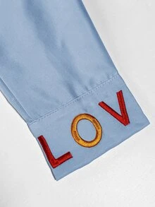 Franclia Classic French Casual Striped Long Sleeve Shirt, Exquisite Embroidered Pattern, Loose Comfortable Fit Day Time Everyday Blue Autumn - Blue - View 7