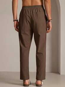 HIMLAND Men's Woven Fashion Casual Business Solid Color Long Pants - Coffee Brown - View 2