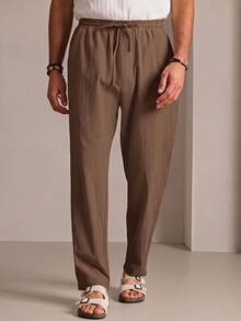 HIMLAND Men's Woven Fashion Casual Business Solid Color Long Pants - Coffee Brown - View 3