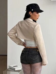 Coolane Fashionable Vintage Apricot Suede Cropped Jacket For Women - Apricot - View 6