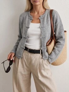 Flora Isola Flora Isola Vintage Casual Button Design Autumn/Winter Women's Cardigan Brunch Gray - Grey - View 3