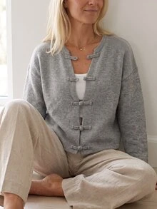 Flora Isola Flora Isola Vintage Casual Button Design Autumn/Winter Women's Cardigan Brunch Gray - Grey - View 5