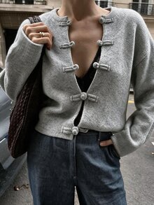 Flora Isola Flora Isola Vintage Casual Button Design Autumn/Winter Women's Cardigan Brunch Gray - Grey - View 1