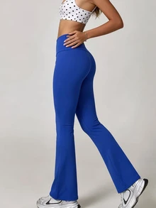 SHEIN Sports 1件女款藍色喇叭褲，交叉背部設計 - 藍色 - 查看 5