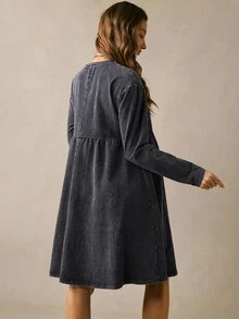 Boho Mama 孕婦純色休閒日常穿著連身裙 拍照用 秋冬款 - 黑色 - 查看 8