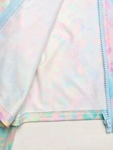 SHEIN 兒童青少年女孩休閒日常百搭多巴胺彩色紮染印花拉鍊立領夾克背心單車褲3件式運動套裝 - 彩色 - 查看 8