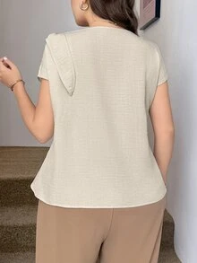 Easowa Curve 大尺碼女款純色休閒百搭日常襯衫 - 卡其色 - 查看 2