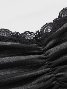 ROMWE Summer Casual Versatile Black & Gray Striped Lace Trim Camisole - Dark Grey - View 4