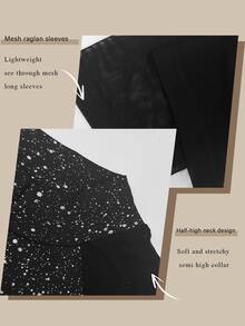 Elenzga Plus Size Simple Elegant Casual Versatile Silver Glitter Women's Bodysuit - Black - View 5